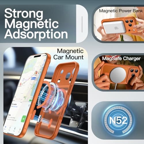 JETech Coque Magnétique Orange iPhone 17 Pro 6,3 Pouces Anti-Chocs Caméra Compatible MagSafe