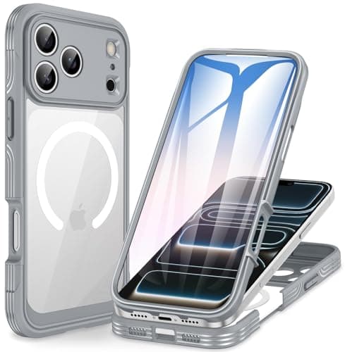 CENHUFO Magnétique Coque iPhone 17 Pro Max Intégrale 9H Protection Écran et Caméra, Antichoc Compatible MagSafe - Noir — Gris