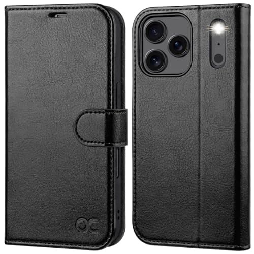 OCASE Coque en Cuir PU pour iPhone 17 Pro Max - Protection Antichoc et RFID Blocking - Noir