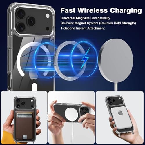 Nupcknn Magnétique Coque iPhone 17 Pro Max Magsafe | Protection Complète 2 Verres Trempés & 2 Caméras | Transparent Coll