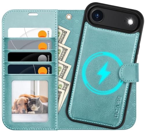 OCASE Coque iPhone 17 Pro 2-en-1 RFID Blocage Anti-Choc PU Cuir Portefeuille, Étui Étanche pour iPhone 17 Pro (6,3'', 20 — Bleu Glace