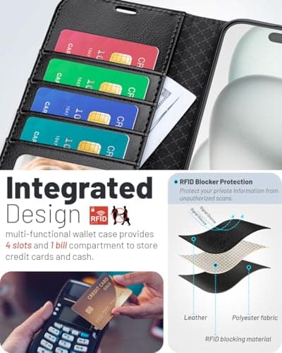 OCASE Coque en Cuir PU pour iPhone 17 Pro Max - Protection Antichoc et RFID Blocking - Noir