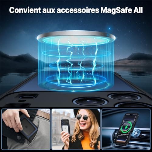 CENHUFO Magnétique Coque iPhone 17 Pro Max Intégrale 9H Protection Écran et Caméra, Antichoc Compatible MagSafe - Noir