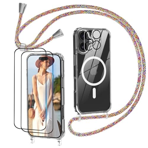 Nupcknn Magnétique Coque iPhone 17 Pro Max Magsafe | Protection Complète 2 Verres Trempés & 2 Caméras | Transparent Coll — Arc-en-ciel