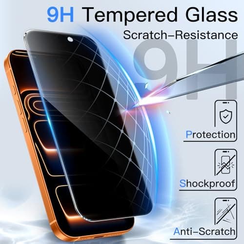 JETech Protection D'écran Anti-Espion pour iPhone 17 Pro Max - Anti-Espion, Verre Trempé facile à installer, Lot de 2