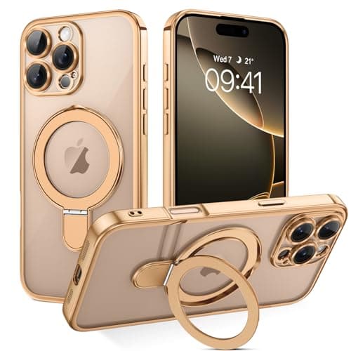 Coque BENTOBEN Magnétique iPhone 17 Magsafe Anti Rayures,Noir,Camera Protection Support Anneau Intégré 6.3" Réussite Étu — Or