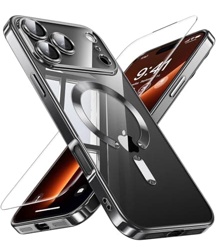 Coque JUESHITUO pour iPhone 17 Pro Max MagSafe - Protection Intégrée pour Lentille, Antichoc et Anti-Poussière, Housse É — Noir