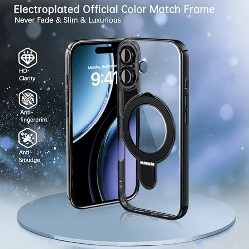 Coque BENTOBEN Magnétique iPhone 17 Magsafe Anti Rayures,Noir,Camera Protection Support Anneau Intégré 6.3" Réussite Étu
