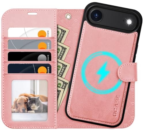 OCASE Coque iPhone 17 Pro 2-en-1 RFID Blocage Anti-Choc PU Cuir Portefeuille, Étui Étanche pour iPhone 17 Pro (6,3'', 20 — Rosé