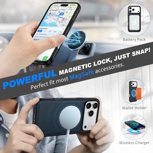 Shieldon Coque Amovible Cuir Véritable pour iPhone 17 Pro Max - Coque Recharge Sans Fil & Portefeuille 2 en 1 Bleu Marin