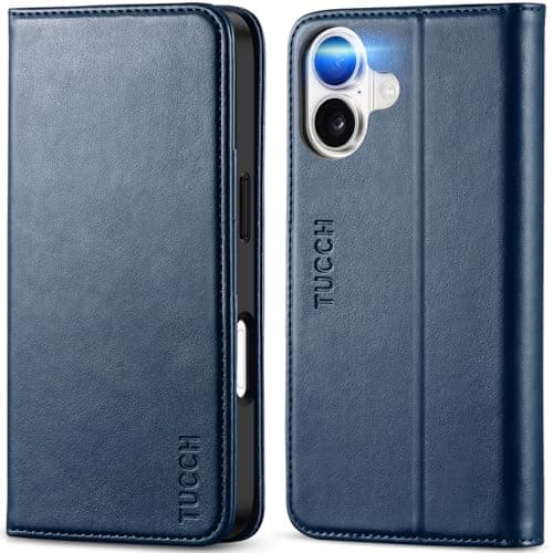 TUCCH Coque pour iPhone 17 5G 2025 Noir | Blocage RFID, Portefeuille à Clapet, Protection Antichoc TPU, Support 3 Fentes — Bleu Profond