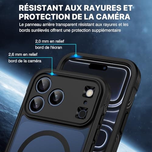 CENHUFO Magnétique Coque iPhone 17 Pro Max Intégrale 9H Protection Écran et Caméra, Antichoc Compatible MagSafe - Noir