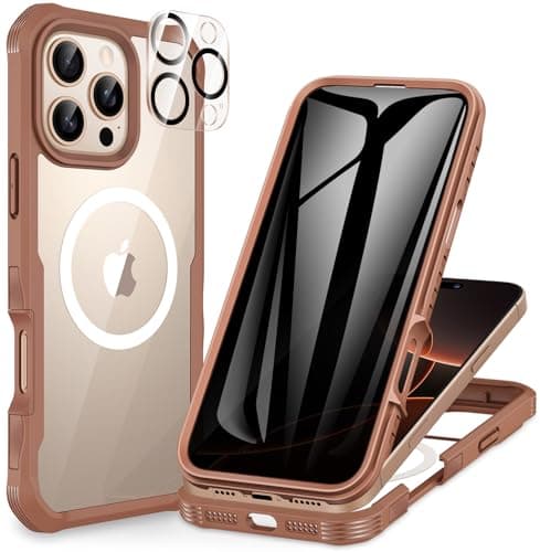 CENHUFO Magnétique Coque iPhone 17 Pro Max Intégrale 9H Protection Écran et Caméra, Antichoc Compatible MagSafe - Noir — Anti Espion Marron Désert