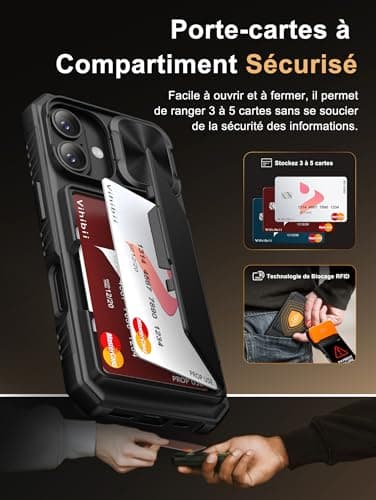 Coque Vihibii iPhone 17 Noir - Silicone Militaire RFID Blocage