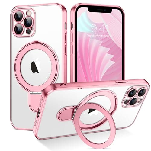 Coque BENTOBEN Magnétique iPhone 17 Magsafe Anti Rayures,Noir,Camera Protection Support Anneau Intégré 6.3" Réussite Étu — Or Rose