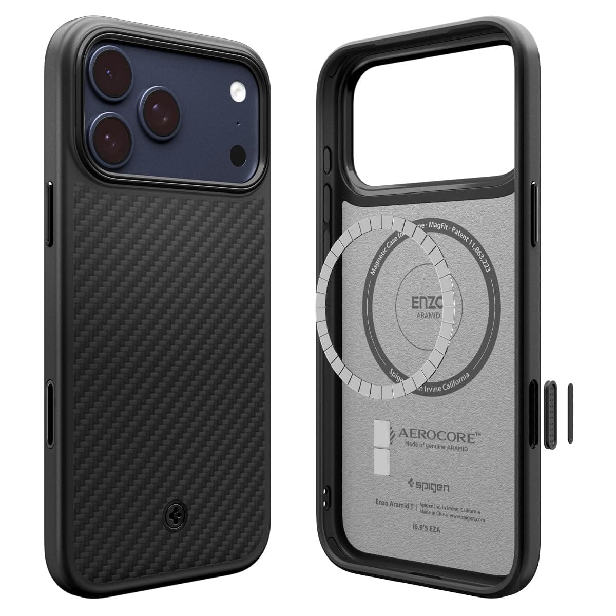 Spigen Coque iPhone 17 Pro Enzo Aramid T MagFit, Fibre d'Aramide + Contrôle Caméra - Noir