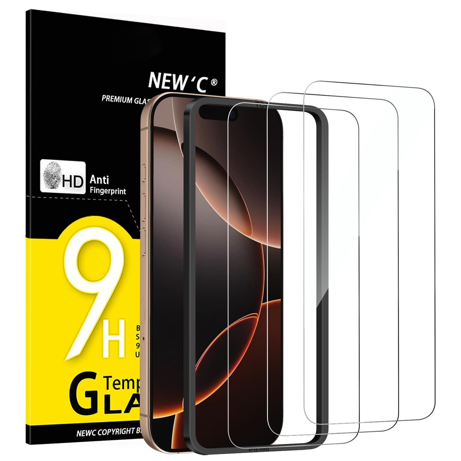 LOT DE 3 VERRE TREMPÉ PROTECTION ÉCRAN NEW'C iPhone 17 17 Pro 16 Pro - HD TRANSPARENT ULTRA RÉSISTANT OUTIL D'INSTALLATI