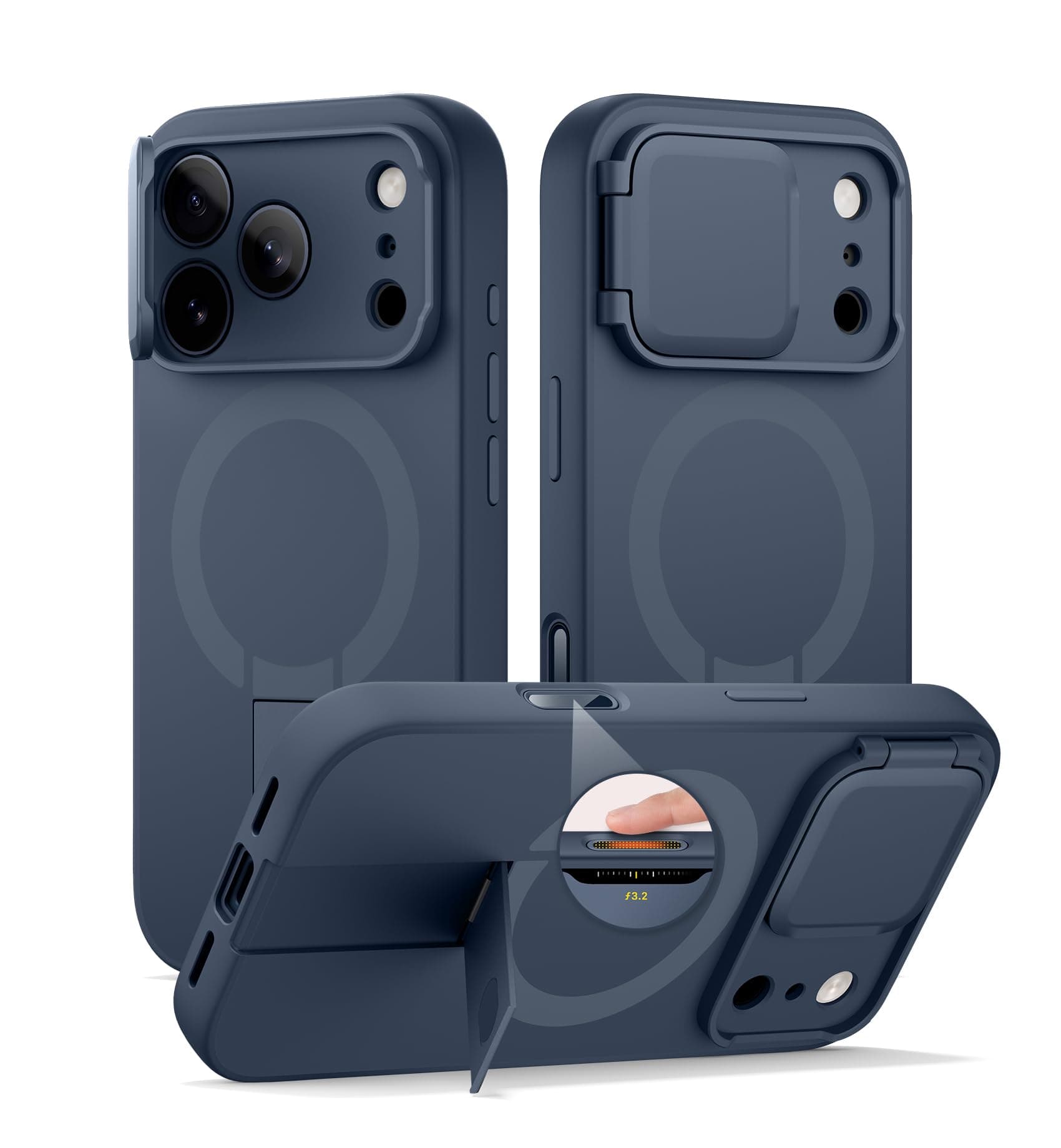 Coque magnétique SURITCH pour iPhone 17 Pro - Protection et support réglable (Bleu foncé)  
Coque magnétique SURITCH iPh
