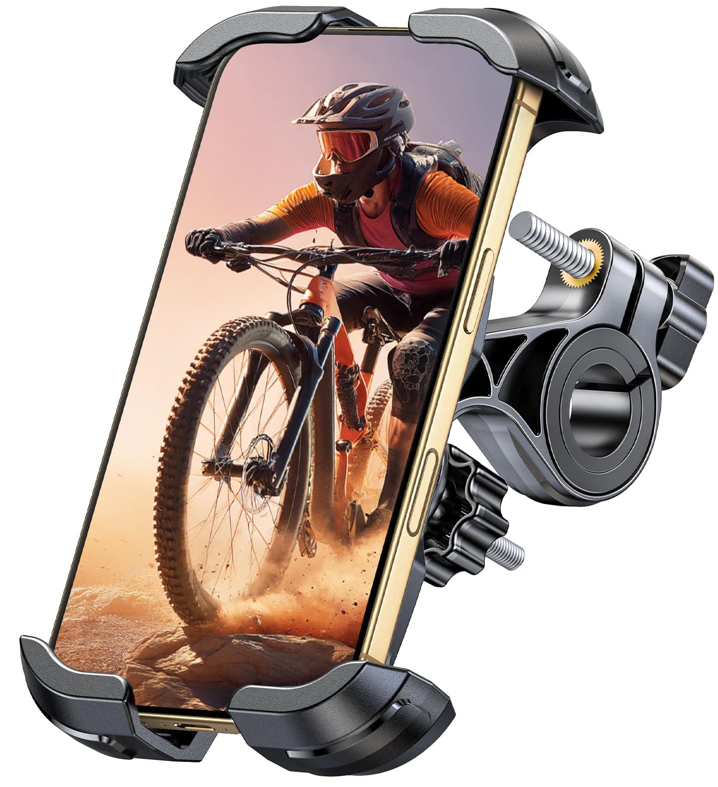Support Téléphonique Vélo Moto Serré Blindé, 1S Verrouillage Rapide 360° Rotation, Universel pour VTT/Trotinette Elec.,