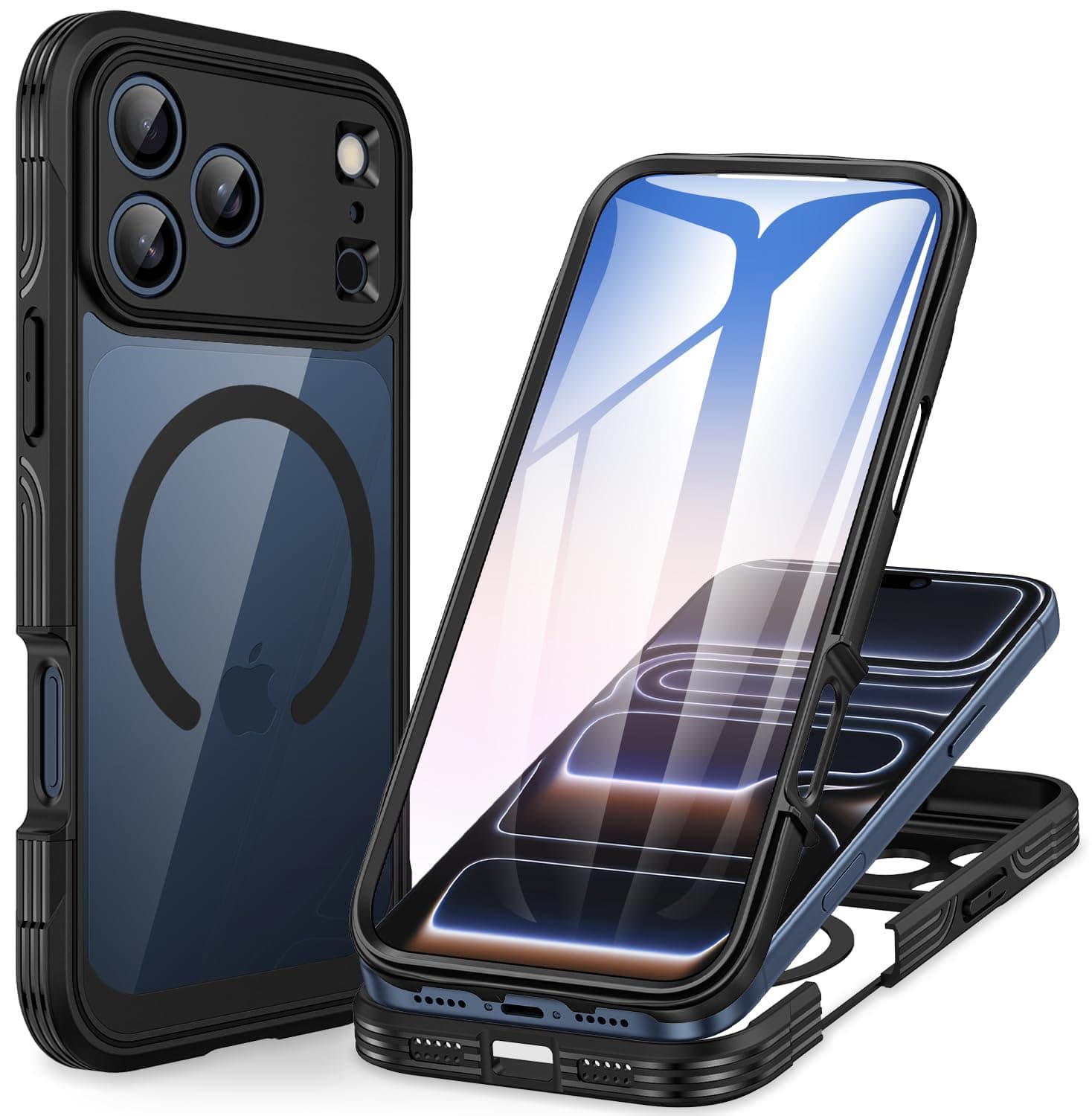 CENHUFO Magnétique Coque iPhone 17 Pro Max Intégrale 9H Protection Écran et Caméra, Antichoc Compatible MagSafe - Noir