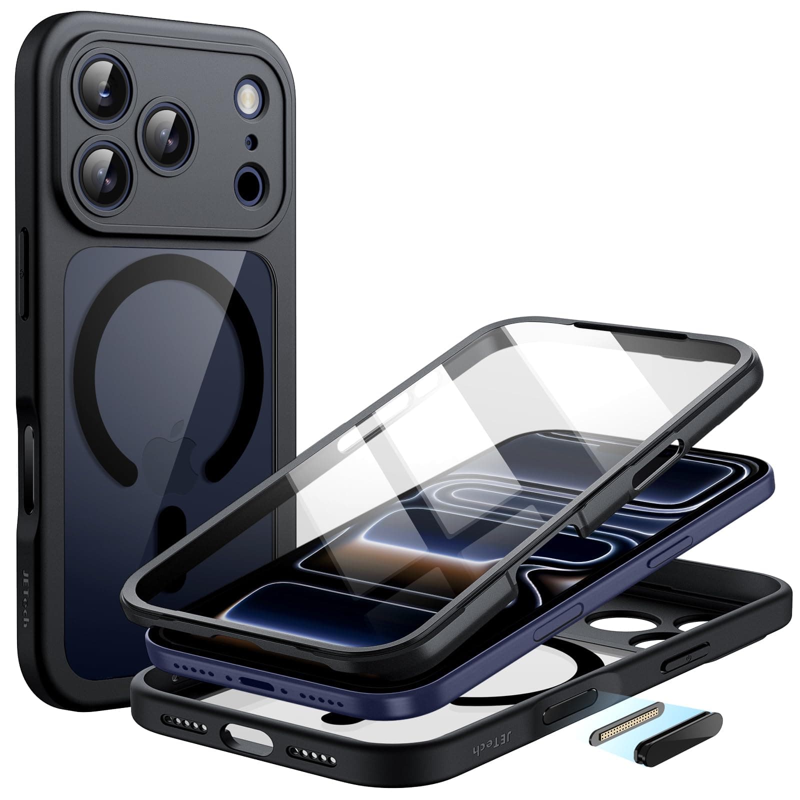 JETech Coque iPhone 17 Pro 6,3 Pouces Noir Protection D'écran Intégrée Contrôle Caméra MagSafe