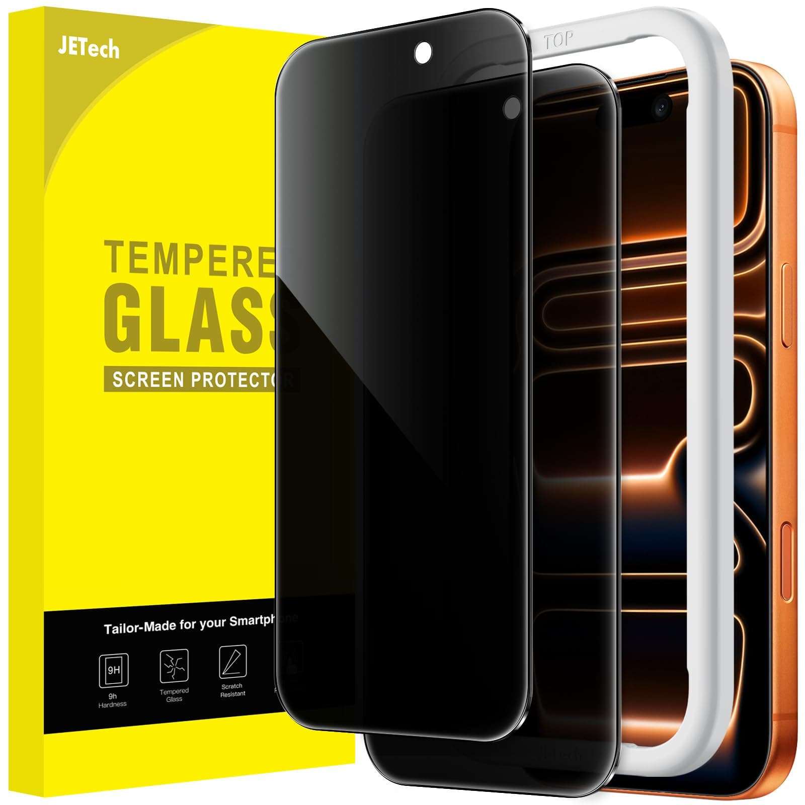 JETech Protection D'écran Anti-Espion pour iPhone 17 Pro Max - Anti-Espion, Verre Trempé facile à installer, Lot de 2