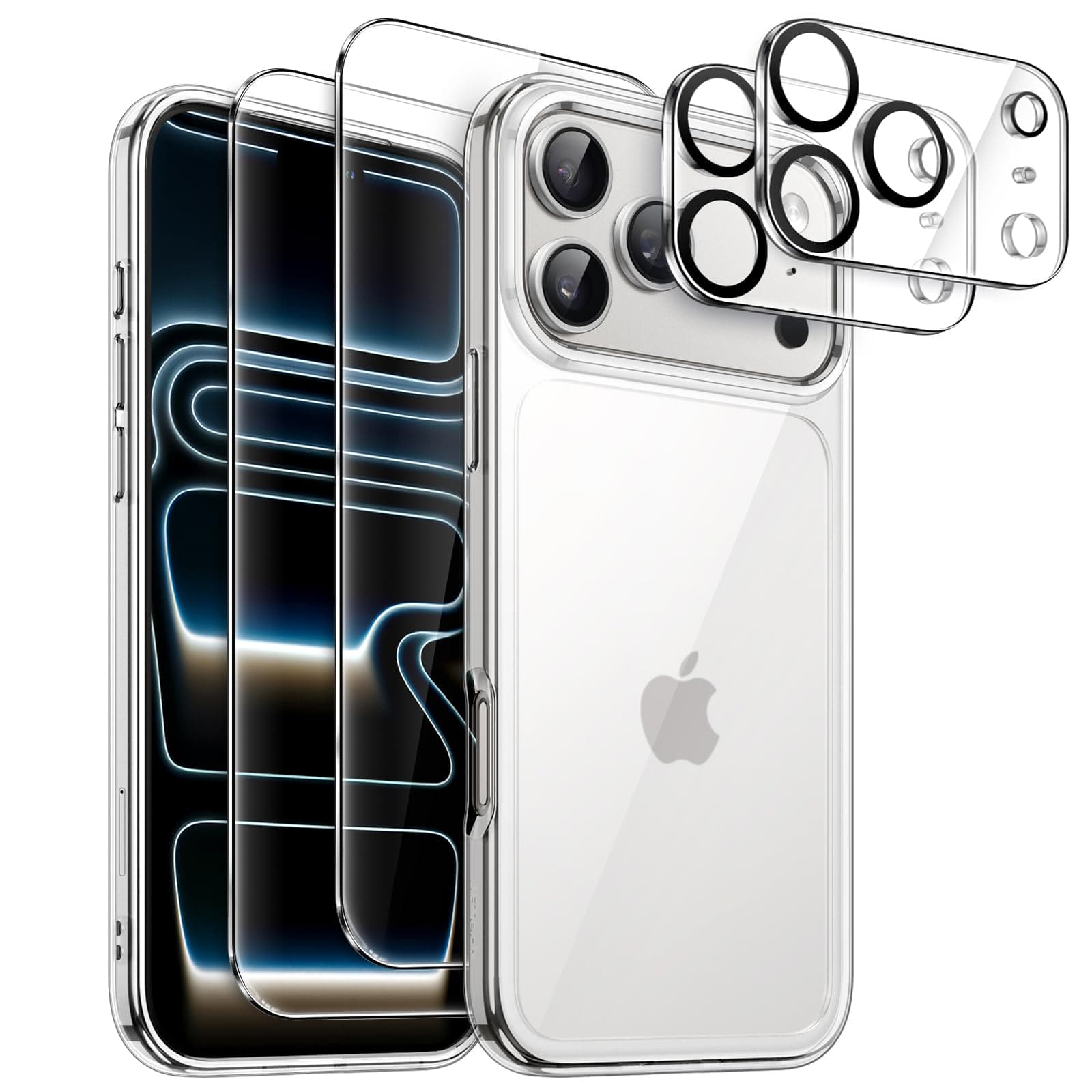 JETech Coque 5 en 1 pour iPhone 17 Pro 6,3 Pouces | Protection D'écran en Verre Trempé & Protecteur d'Objectif Caméra |
