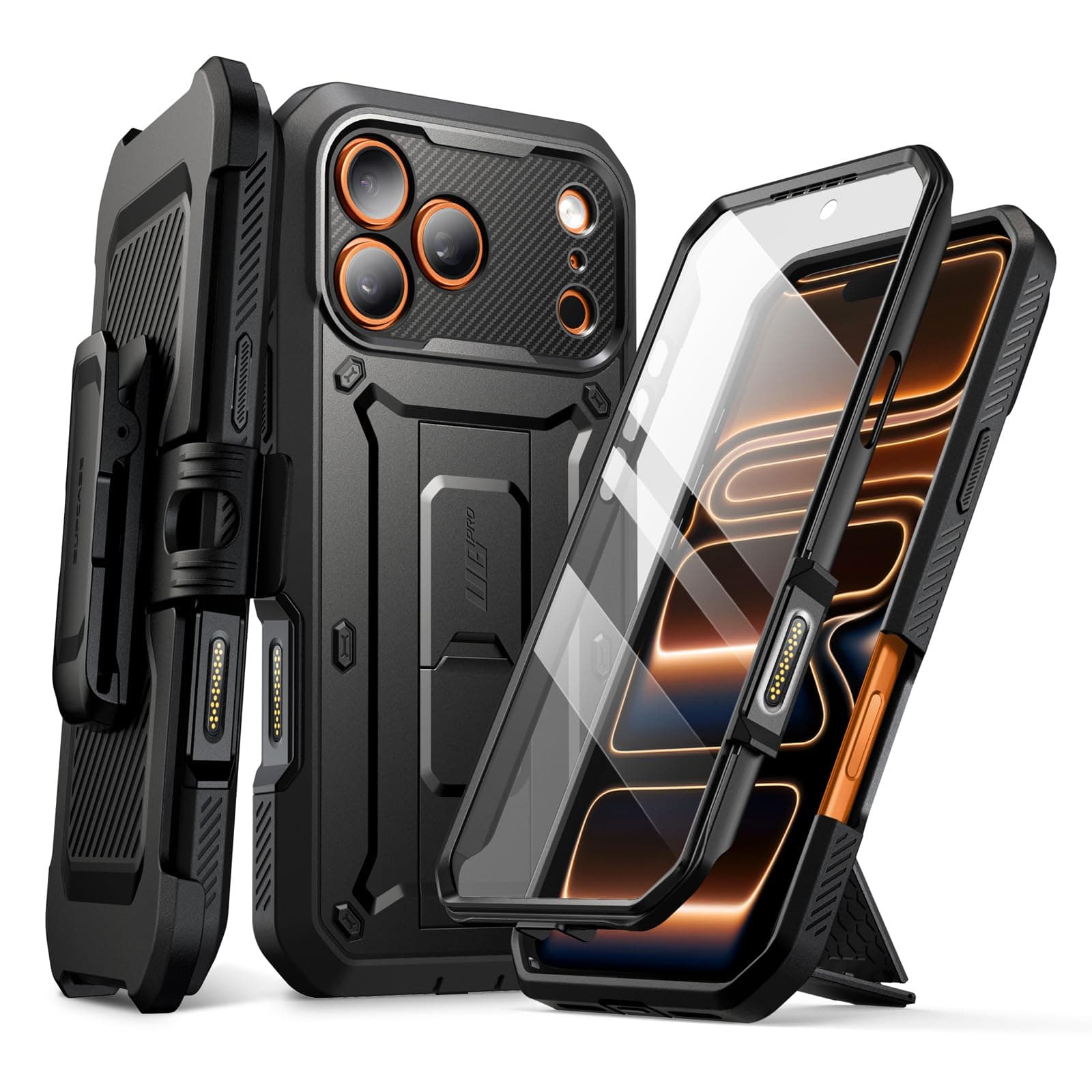 SUPCASE Coque Protective Militaire pour iPhone 17 Pro Max Noir [Béquille Intégrée & Protection d'Ecran] [Protection Accr