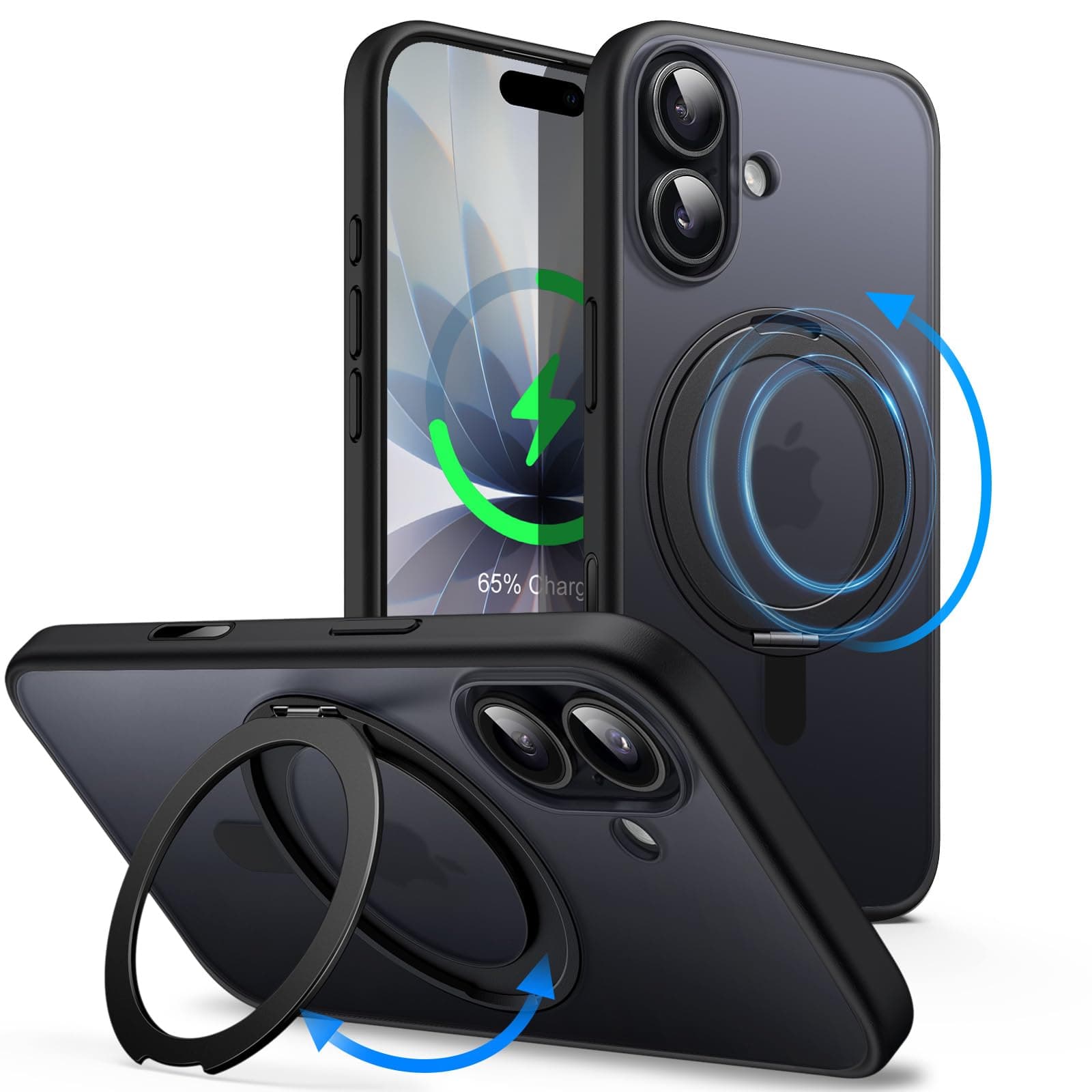 Coque Anneau Rotatif JETech 360° pour iPhone 17, compatible MagSafe (Noir)