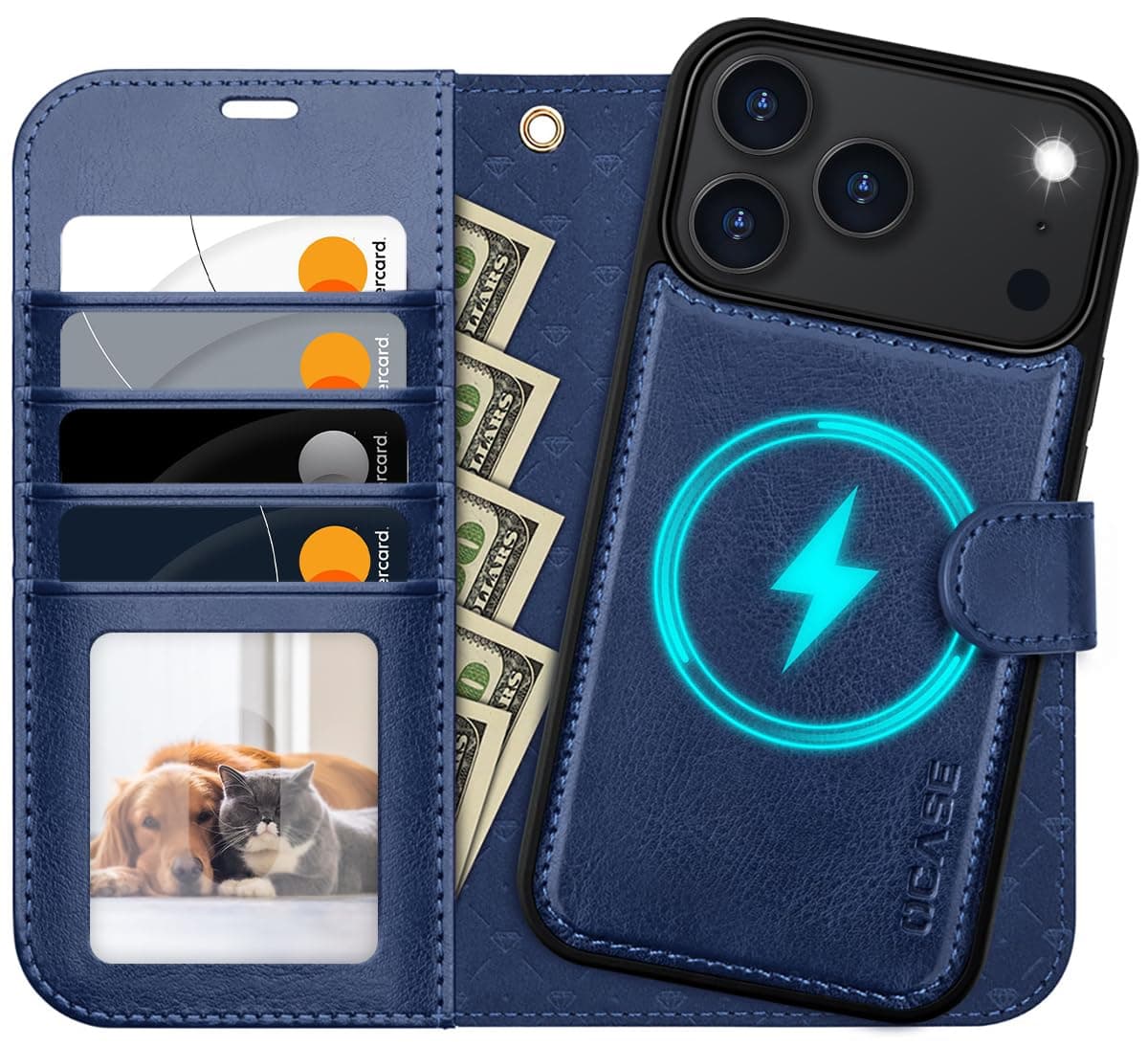 OCASE Coque Magnétique Détachable 2-en-1 pour iPhone 17 Pro Max - Bleu  
OCASE Coque en PU Étui Portefeuille avec RFID B