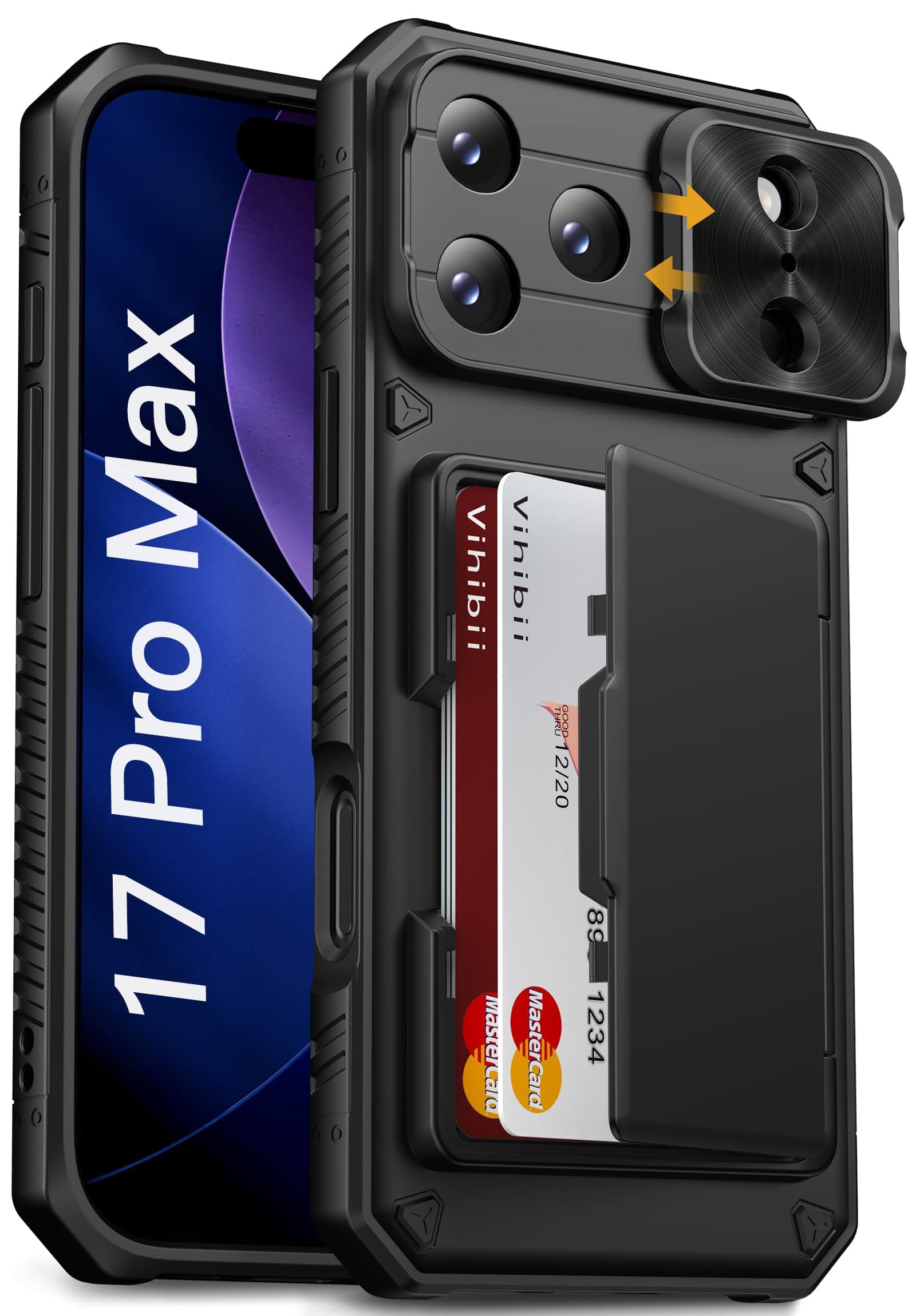 Coque Vihibii pour iPhone 17 Pro Max Antichoc et RFID Blocage, Noir | Protection Cache Camera Silicone Militaire