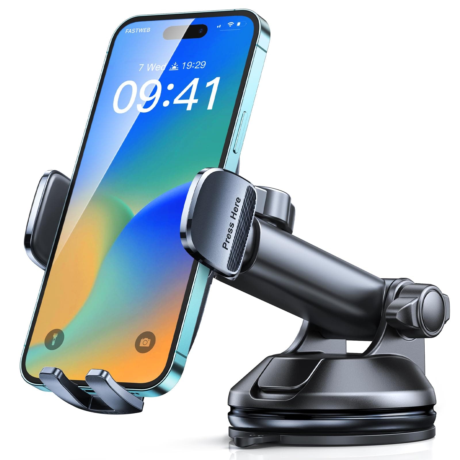 CIRYCASE Support Téléphone Voiture Ventouse, 4-7" Smartphones, Universel 360° Réglable, Libération Rapide à Un Bouton, P