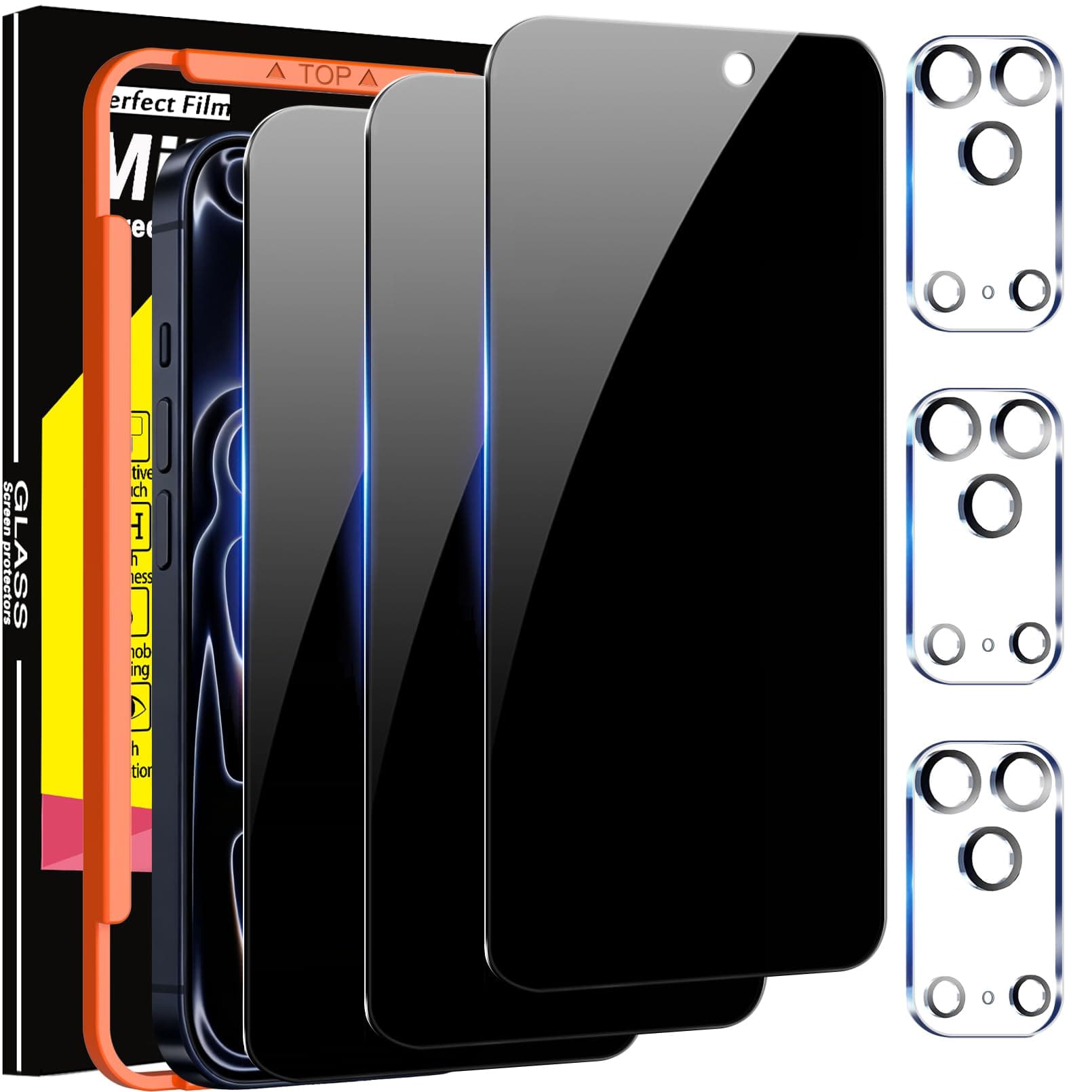 Milomdoi True 25°Anti Espion 3 Pièces Verre Trempé Ecran pour iPhone 17 Pro Max Utilisateur Amical Caméra Arrière Protég
