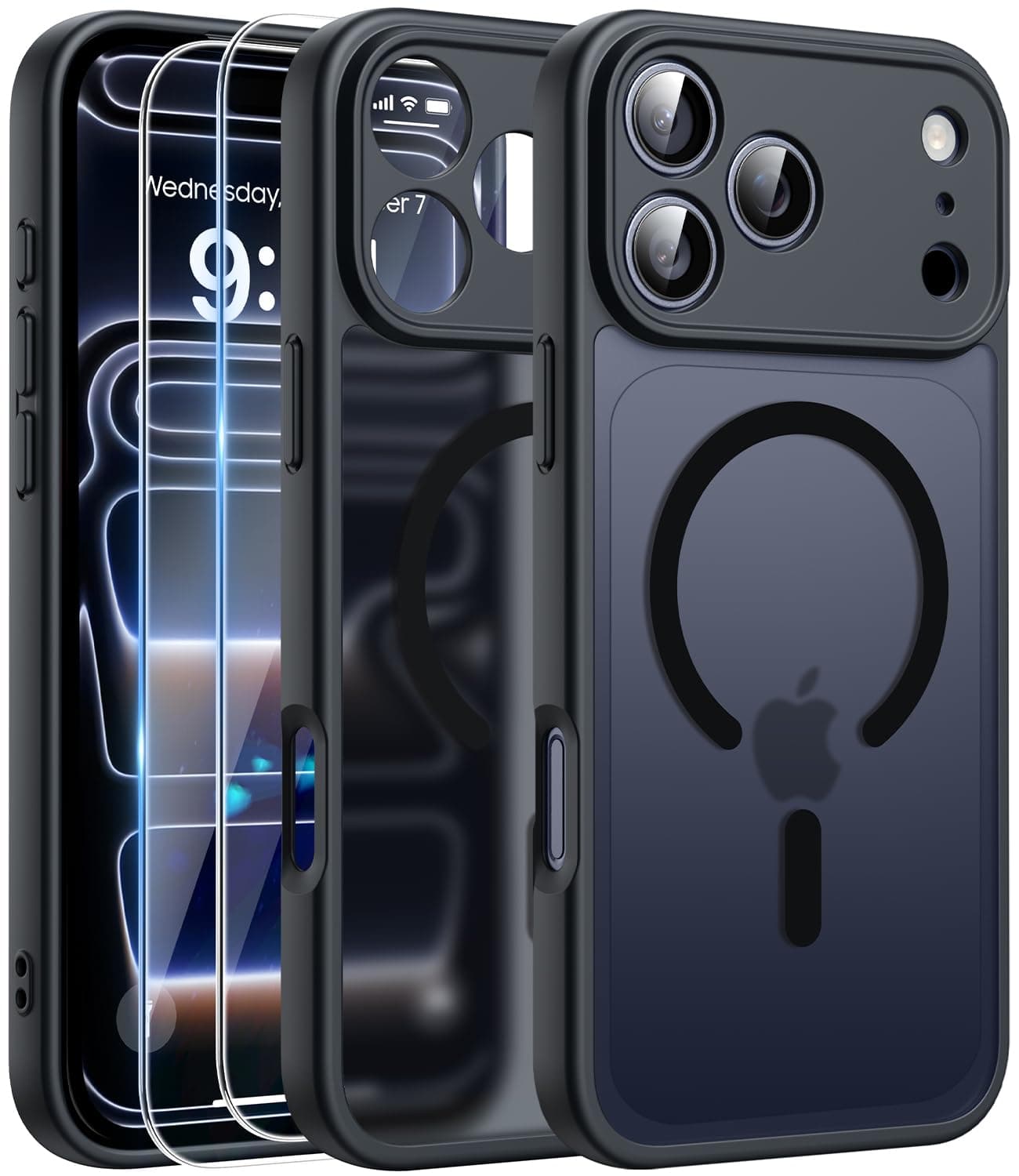 Coque Magnétique FLLAO pour iPhone 17 Pro Noir | 2 Verres Trempés + Protection MagSafe | Protection Totale et Étui Mat T
