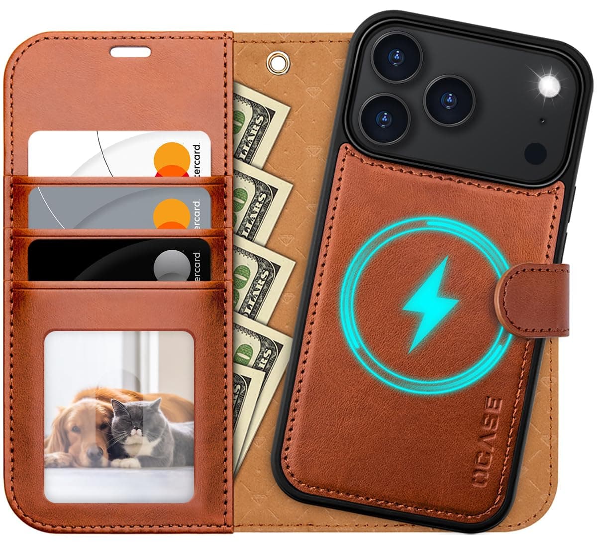 OCASE Coque iPhone 17 Pro 2-en-1 RFID Blocage Anti-Choc PU Cuir Portefeuille, Étui Étanche pour iPhone 17 Pro (6,3'', 20