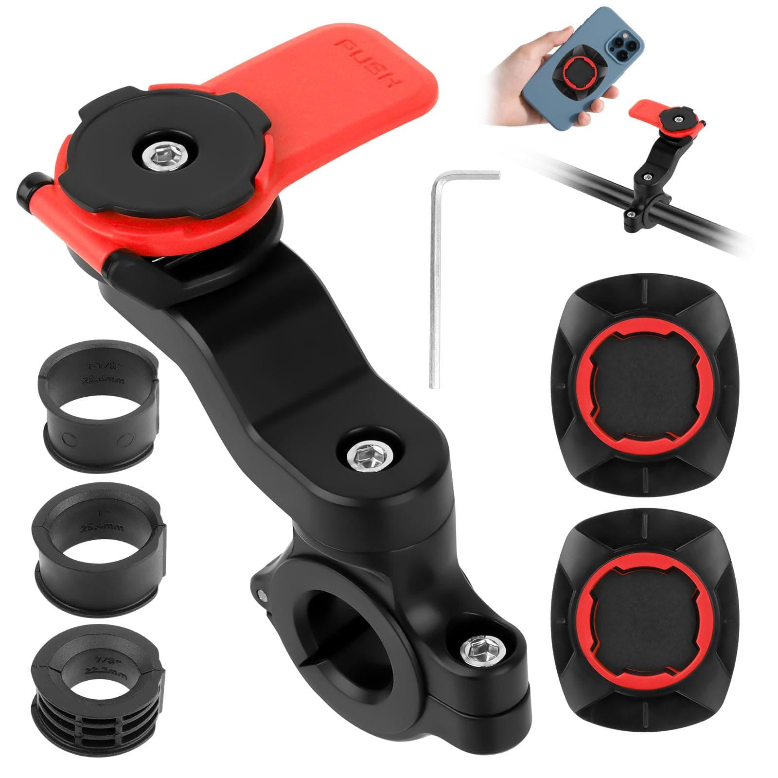 Support Smartphone Moto Universel Amovible et Rotatif 360° pour Guidon de Moto et Trottinette - Rouge