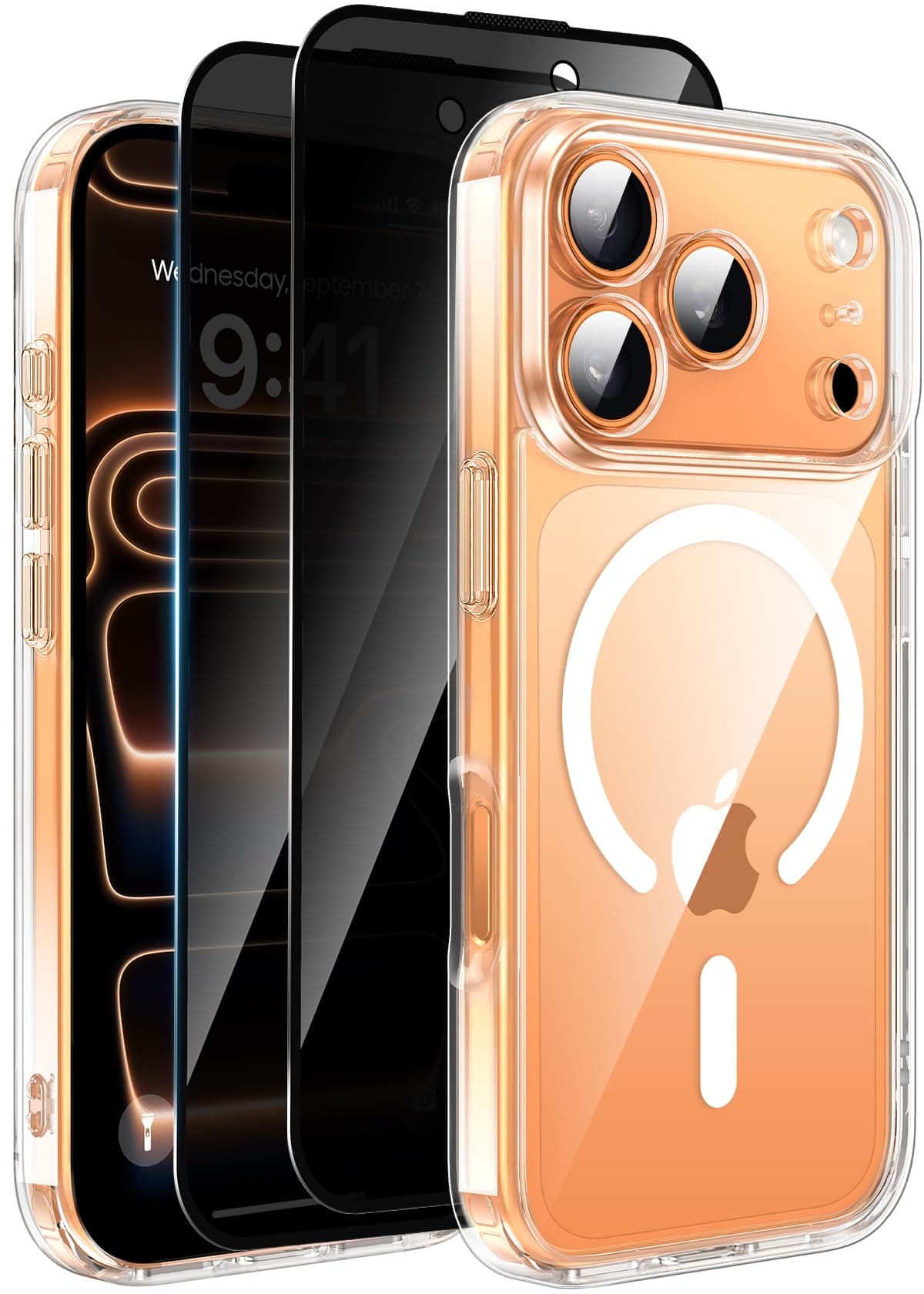Helssitot Coque Magnétique iPhone 17 Pro Transparente + 2 Verres Trempés Anti-Espion Compatible MagSafe Militaire Protec
