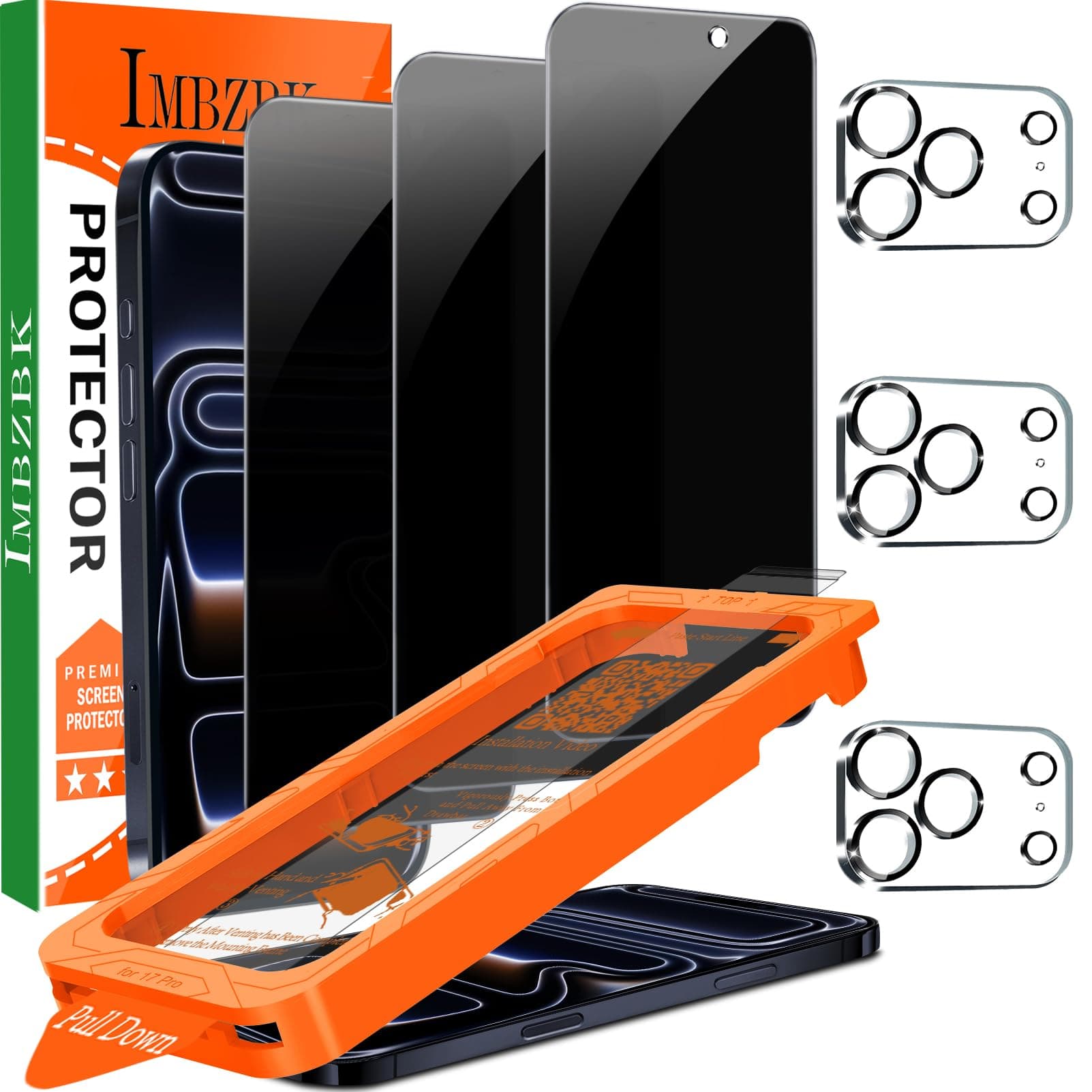IMBZBK Verre Trempé iPhone 17 Pro Anti Rayures + Protection Camera, Dépoussiérage Automatique, Qualité Militaire, 3+3 Pi