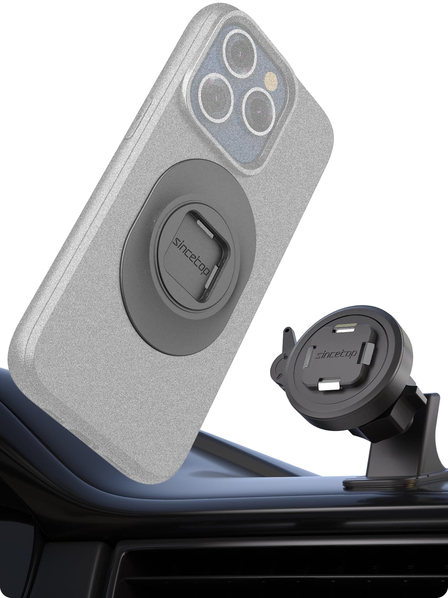 Sincetop Voiture Téléphone Support [Série Q Quad] - Fixation Rapide, Rotation 360°, pour Tableau de Bord - Compatible av