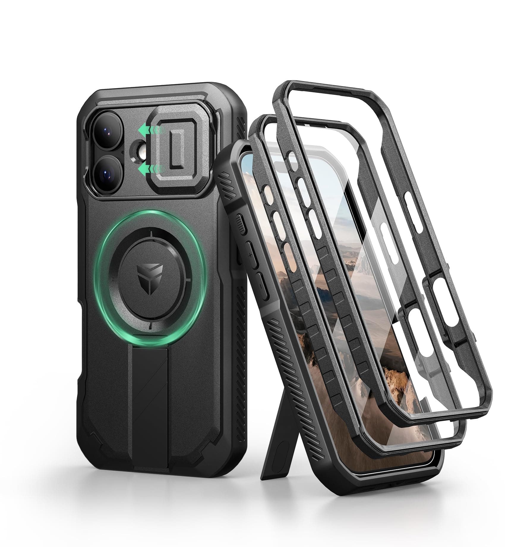 Dexnor pour iPhone 17 Coque Magnétique avec Cache Caméra Coulissant & Kickstand Réglable & Protecteur d'Écran Intégré -