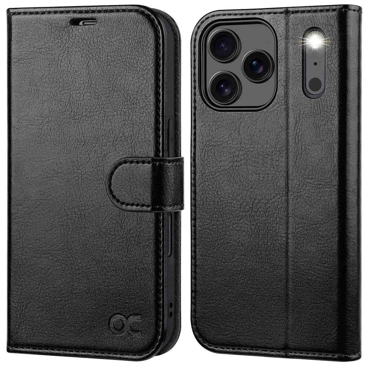 OCASE Coque en Cuir PU pour iPhone 17 Pro Max - Protection Antichoc et RFID Blocking - Noir