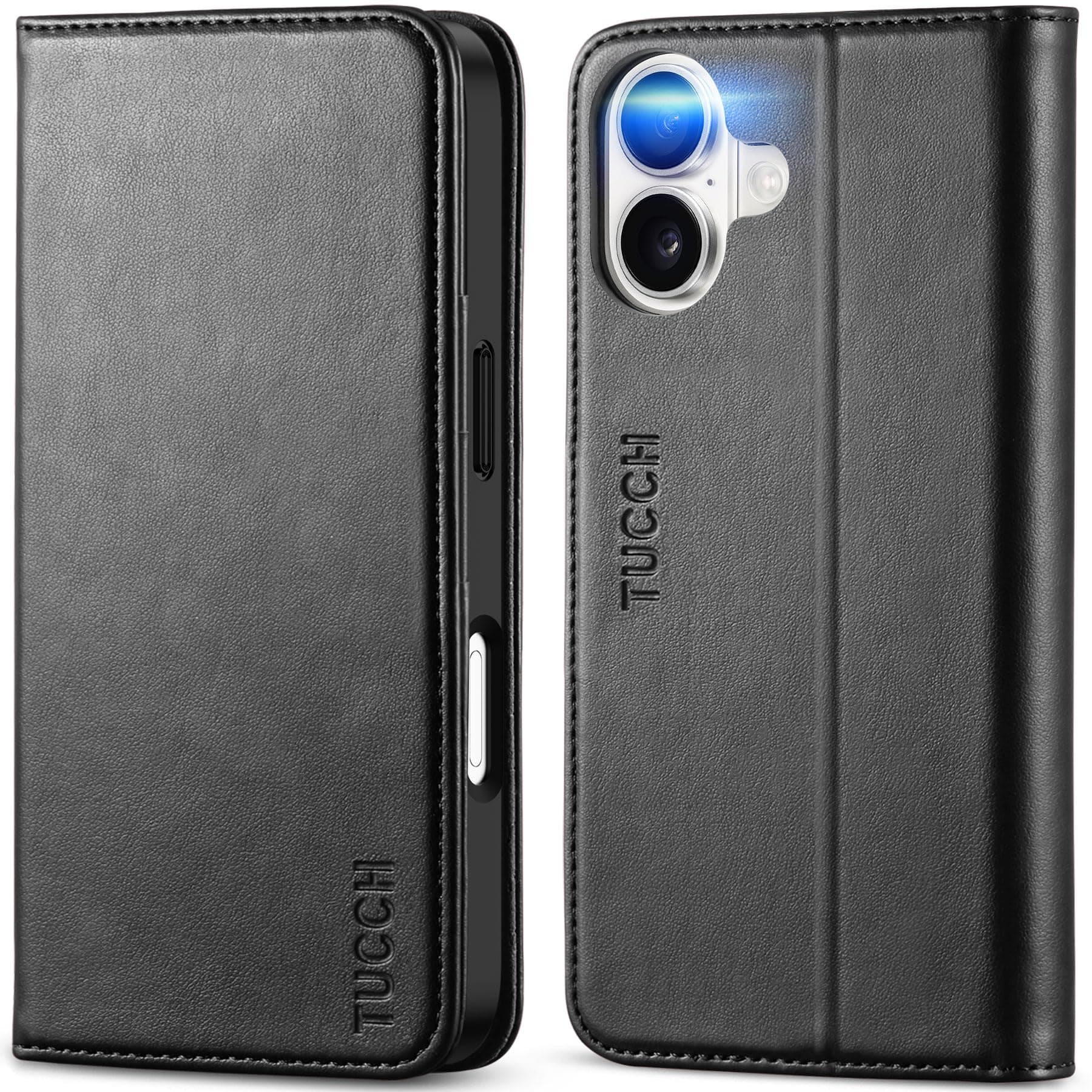 TUCCH Coque pour iPhone 17 5G 2025 Noir | Blocage RFID, Portefeuille à Clapet, Protection Antichoc TPU, Support 3 Fentes