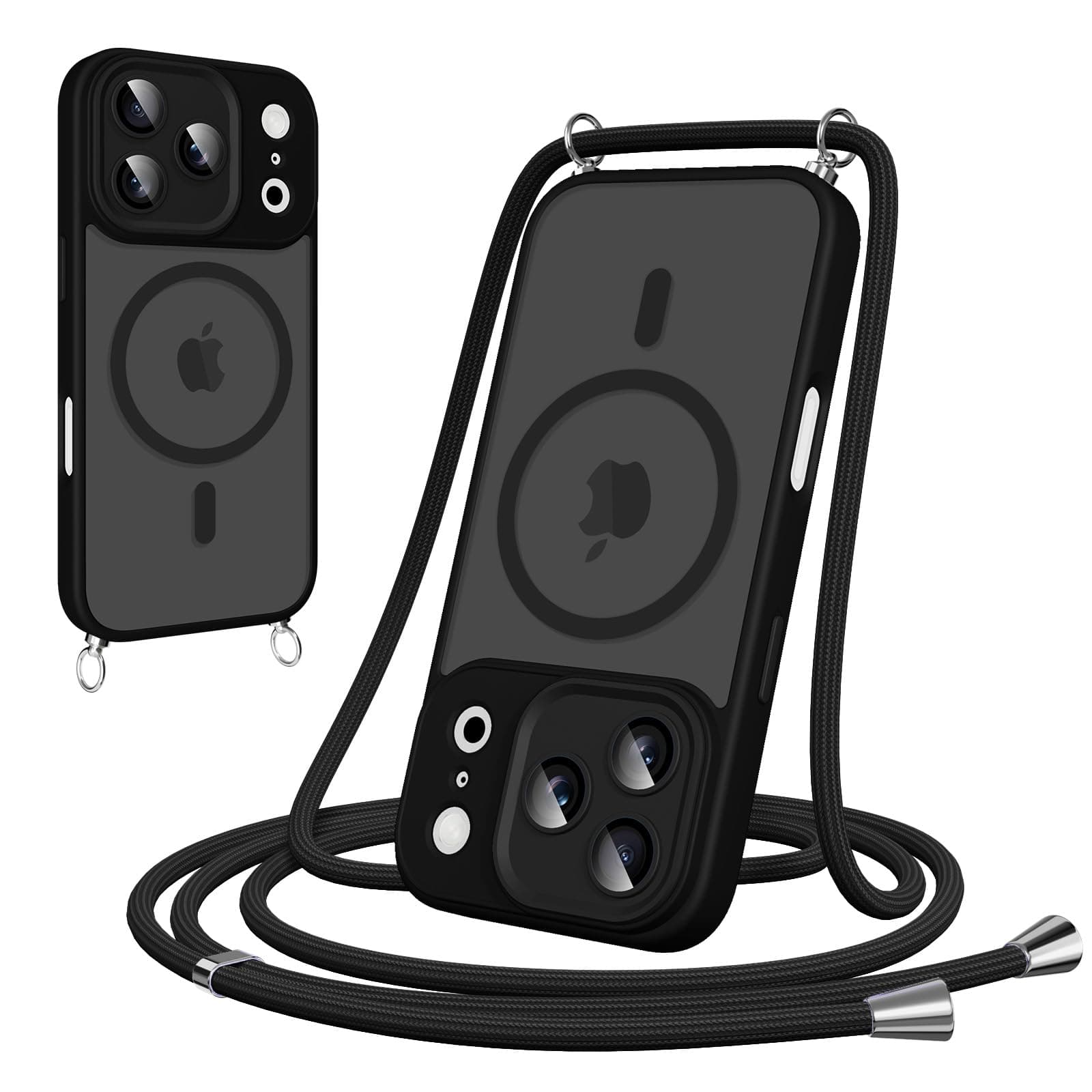 Woijrly Coque Magnétique pour iPhone 17 Pro Max, Noire avec Cordon et MagSafe Protection Arrière Mat